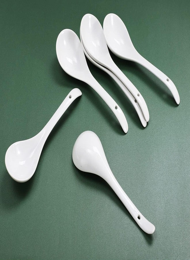 BLISS START Ceramic Serving Spoon Set of 6, Long Handled Soup & Dessert,Chinese Spoon Ceramic Tableware Set,- Microwave Safe - Image 1
